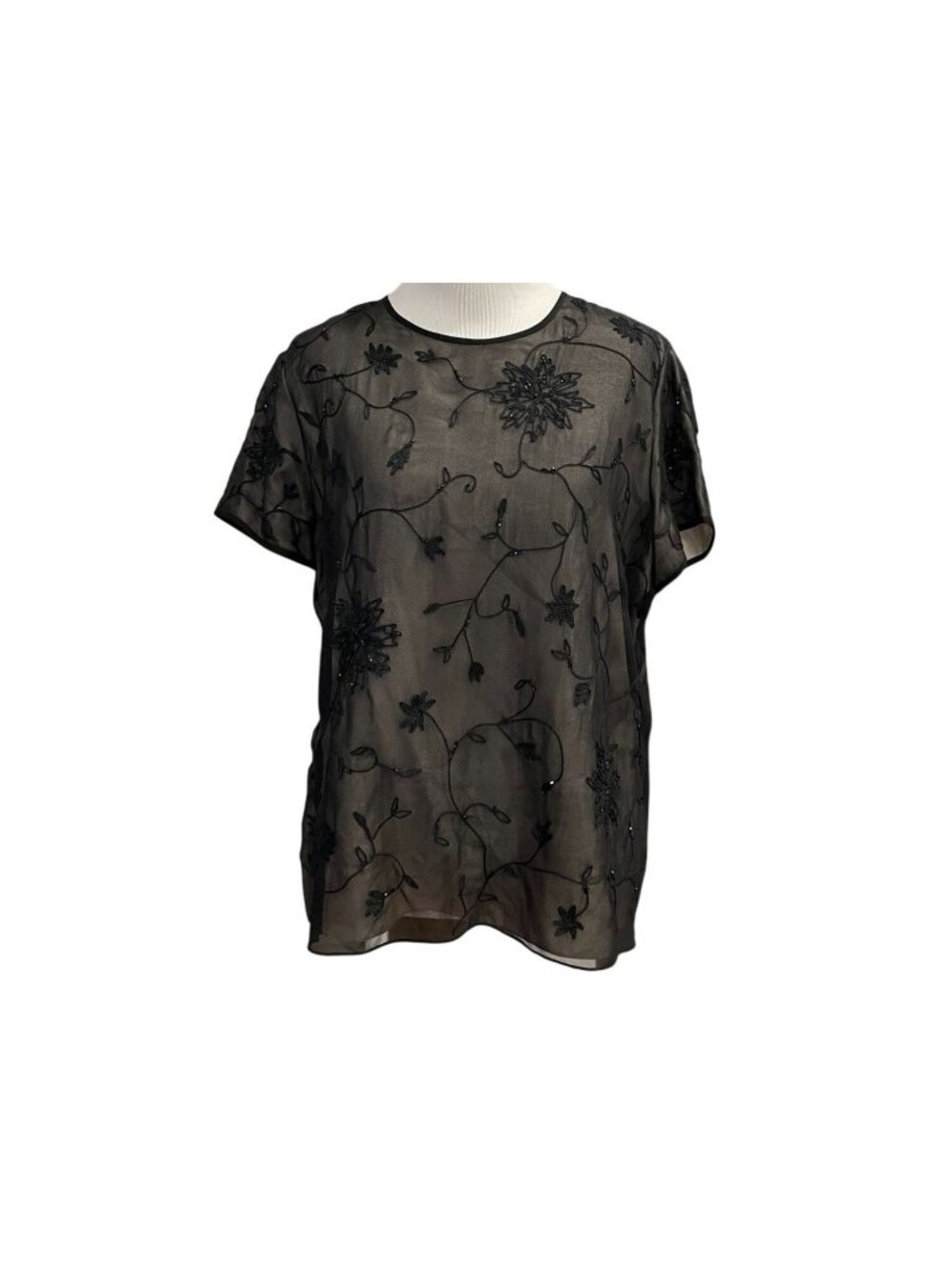 Jones New York Floral Fairy Grunge Top 12 Black Embroidered Romantic Goth Glam